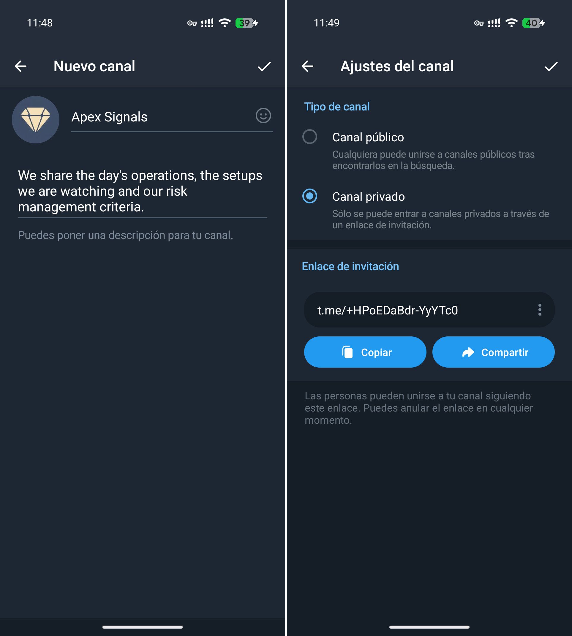 Crear un canal privado de Telegram