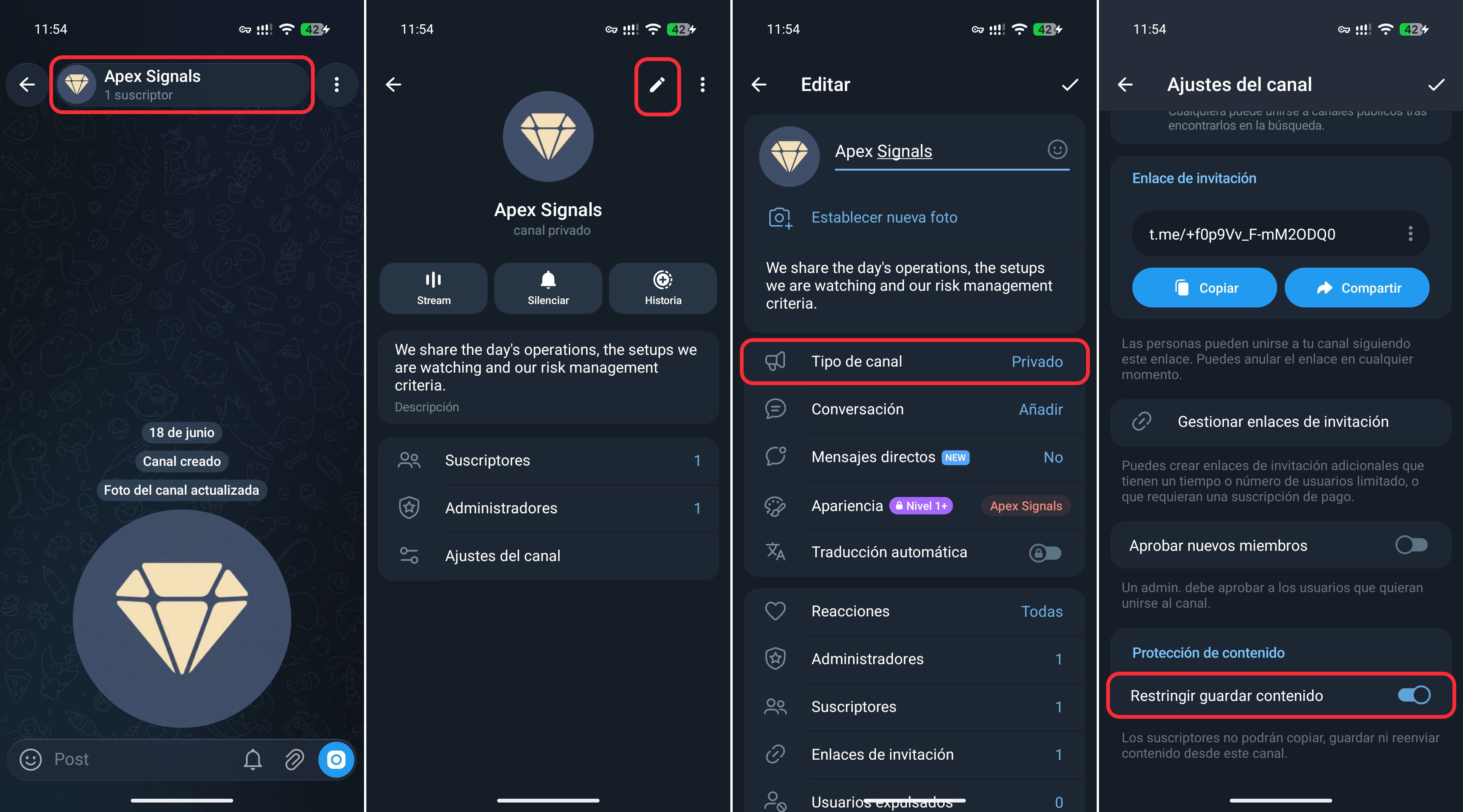 Restringir guardar contenido del canal de Telegram